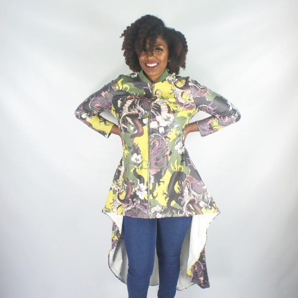 Jackets & Blazers - Mint Green Floral High/Low Jacket